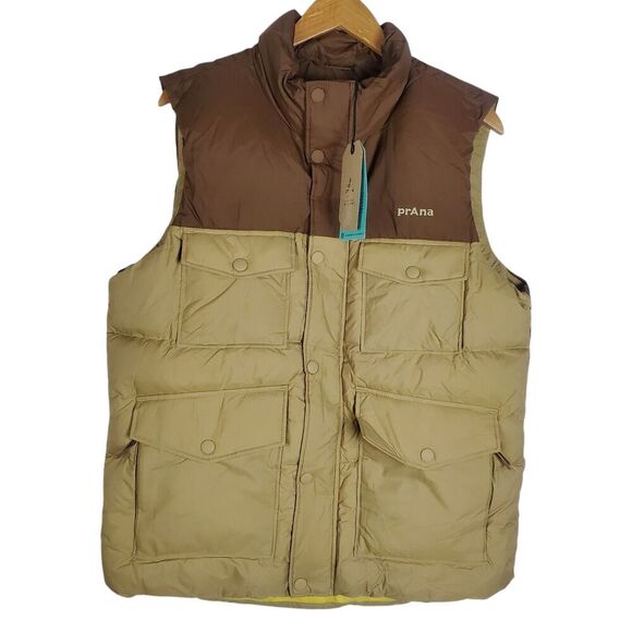 prAna Full Zip Duck Down Timber Trail Vest Shire Colorblock M $185 NEW Water Res - Picture 1 of 13